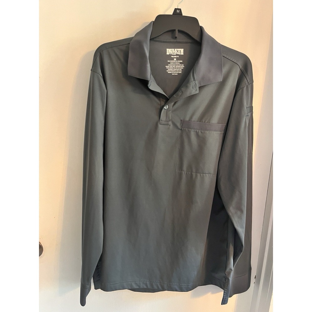 Duluth Trading Long Sleeve Shirt Gray Mens Medium M 3 Button With Pocket